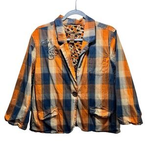 Old‎ Navy Blazer Vtg Jacket Plaid Preppy Academia 90s Women XXL Burnt Orage Blue
